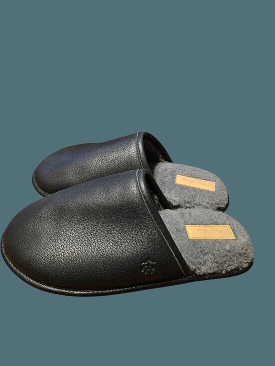 Brooks Brothers Other - Brooks Brothers Shearling Lined Black Leather Slippers Men Size 9